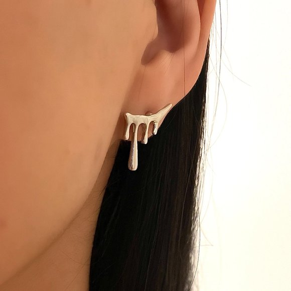 925 Sterling Silver Drip Earrings Dripping Studs Modern Geometric Earrings - Picture 3 of 4